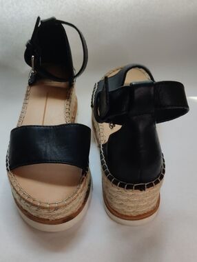 Dolce Vita Black Leather Espadrille Platform Sandals Size 7